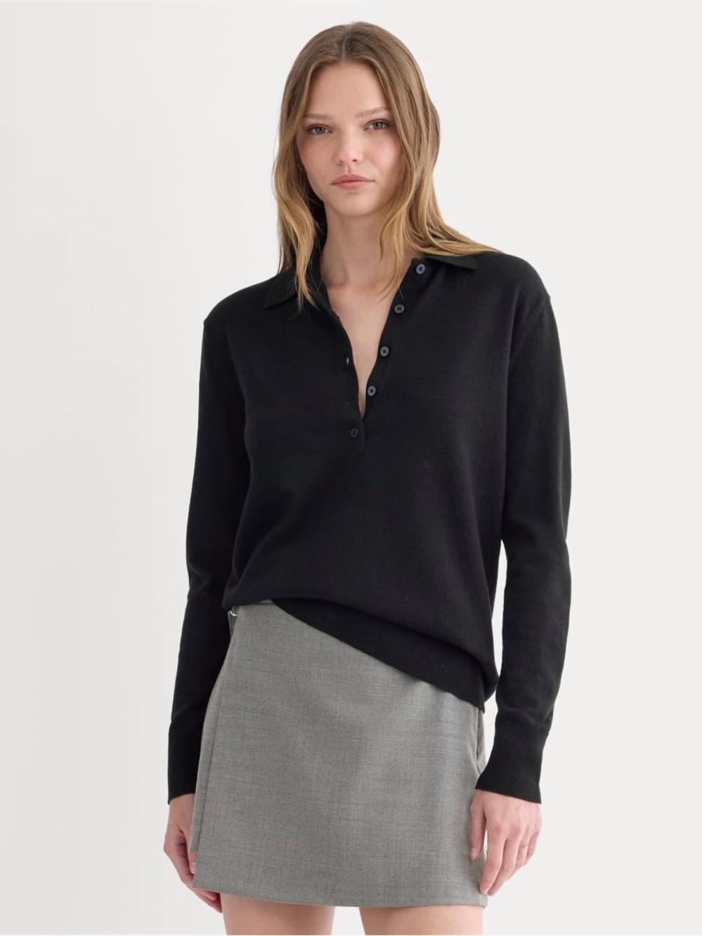Everlane Oversized Polo Sweater In Cotton Merino Black Size S NWT